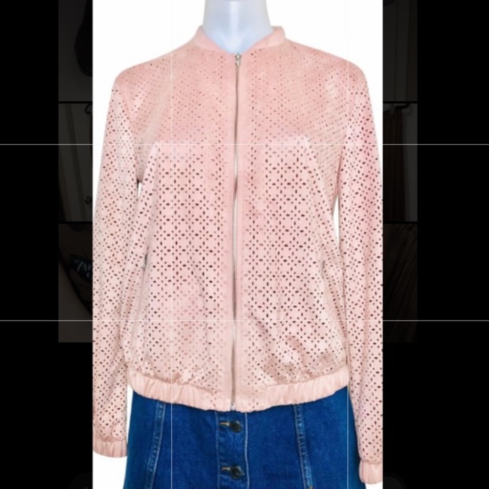 ZARA pink suede bomber jacket with cut out details